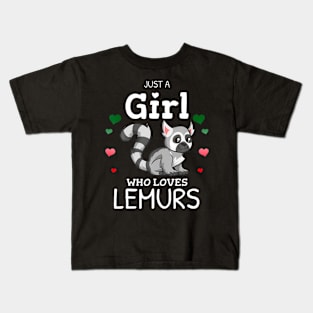 Just A Girl Who Loves Lemurs Madagascar Flag Colors Hearts Kids T-Shirt